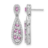 Pure Serenity 14K White Gold 1 Carat Lab Grown Diamond VS SI+ G+ and Lab Created Pink Sapphire Dangle Teardrop Post Earrings view 1