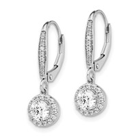 14K White Gold 1 Carat Lab Grown Diamond VS SI+ G+ Complete Round Halo Drop Leverback Earrings view 2