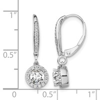 14K White Gold 1 Carat Lab Grown Diamond VS SI+ G+ Complete Round Halo Drop Leverback Earrings view 4