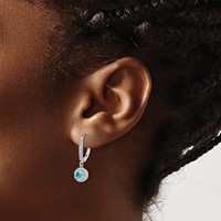Pure Serenity 14K White Gold 0.25 Carat Lab Grown Diamond VS SI+ G+ and Lab Created Paraiba Leverback Dangle Earrings view 3