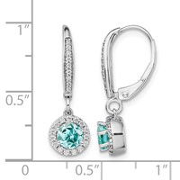 Pure Serenity 14K White Gold 0.25 Carat Lab Grown Diamond VS SI+ G+ and Lab Created Paraiba Leverback Dangle Earrings view 2