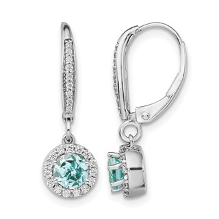 Pure Serenity 14k White Gold 1/4 carat Lab Grown Diamond VS/SI+ G+ and Lab Created Paraiba Leverback Dangle Earrings