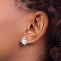 14K White Gold 0.62 Carat Lab Grown Diamond VS SI+ G+ and 7.00 Mm Round Freshwater Cultured Pearl Complete Fashion Post Earrings view 3