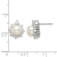 14K White Gold 0.62 Carat Lab Grown Diamond VS SI+ G+ and 7.00 Mm Round Freshwater Cultured Pearl Complete Fashion Post Earrings view 5