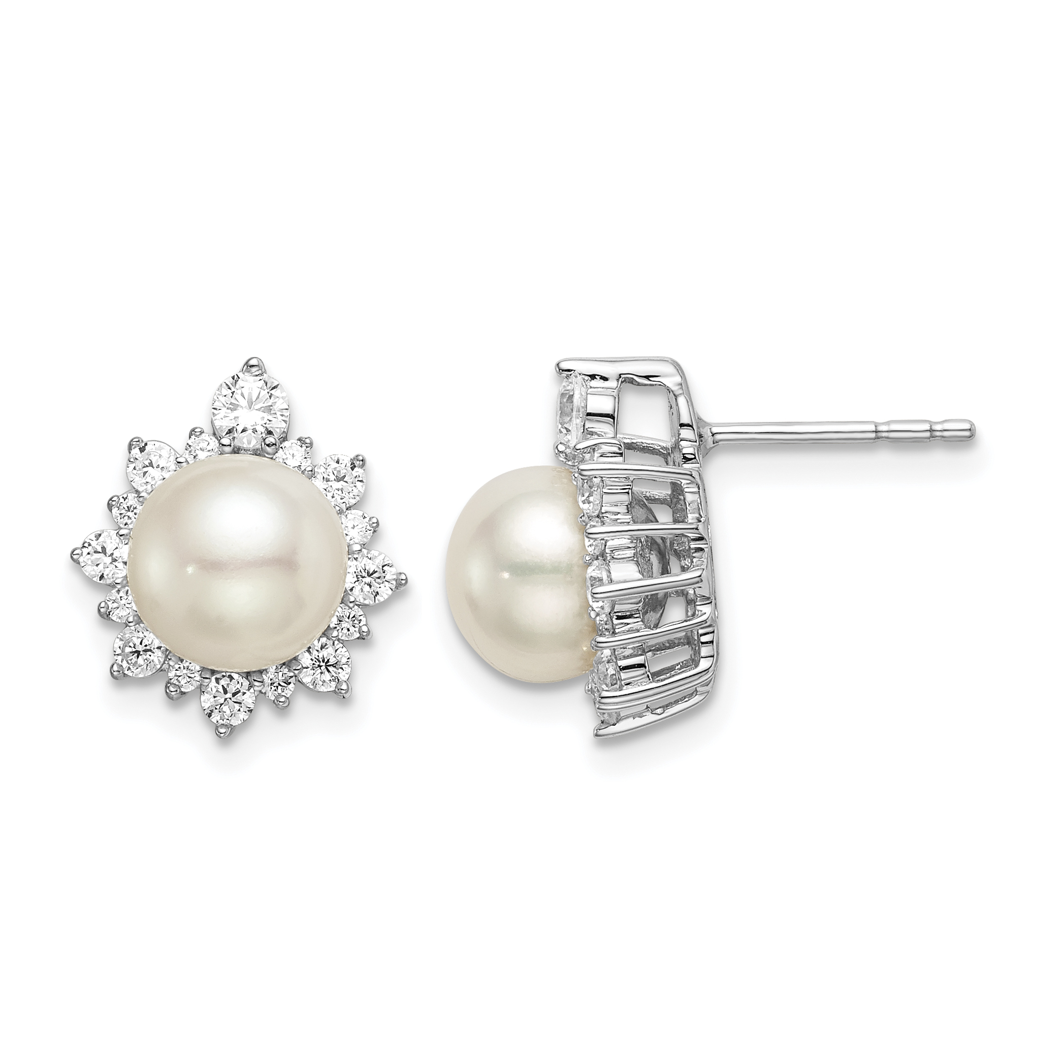 14k White Gold 5/8 carat Lab Grown Diamond VS/SI+ G+ and 7.00 mm Round Freshwater Cultured Pearl Complete Fashion Post Earrings (EM7947-062-WLG)
