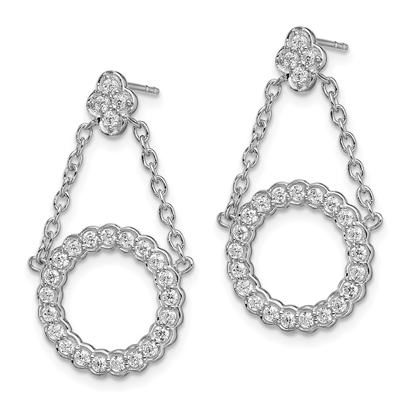 14K White Gold Lab Grown Diamond VS/SI+ G+ Circle Chain Drop Post Ea