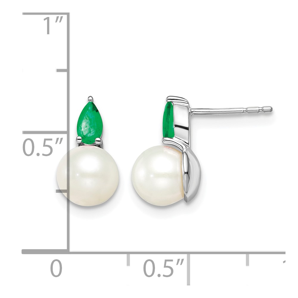 14k White Gold FWC Pearl and Emerald Post Earrings (EM8094-EM-W)