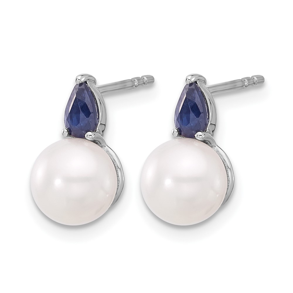 14k White Gold FWC Pearl and Sapphire Post Earrings (EM8094-SA-W)