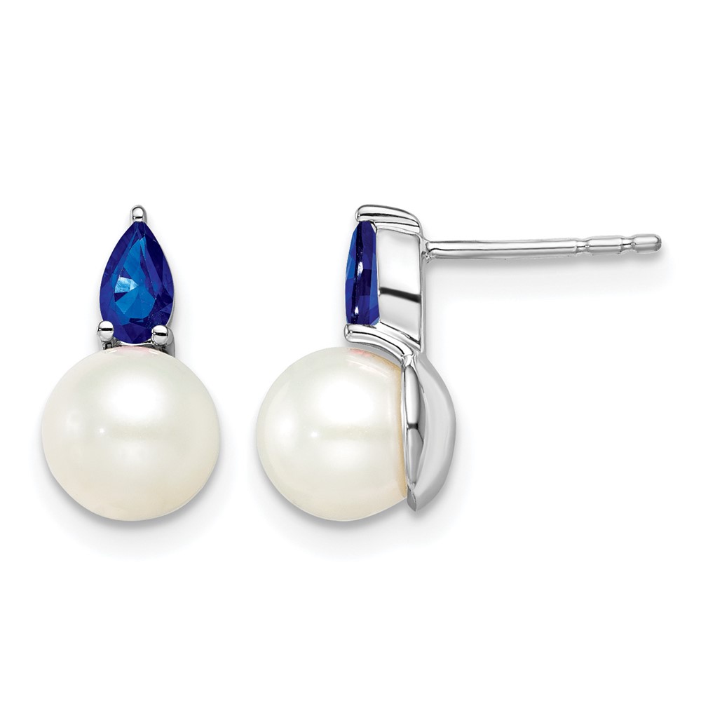 14k White Gold FWC Pearl and Sapphire Post Earrings (EM8094-SA-W)
