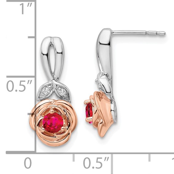 14K Two-tone White and Rose Gold Ruby and Diamond Flower Post Earrings