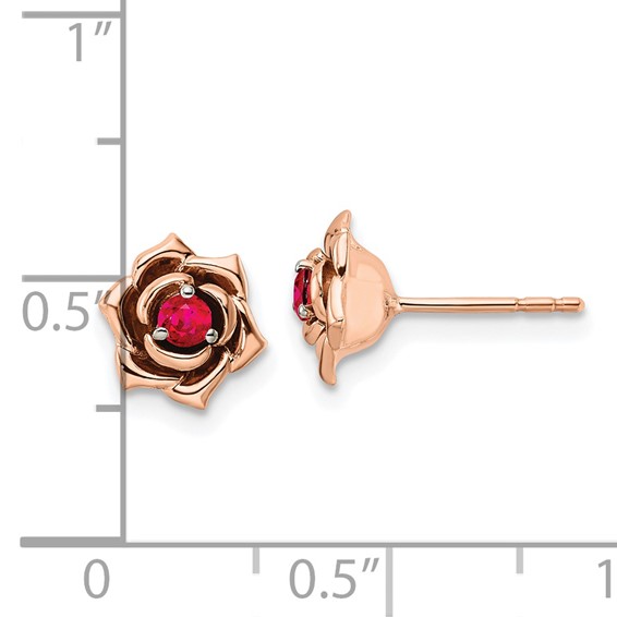 14K Two-tone White and Rose Gold Ruby Flower Post Earrings