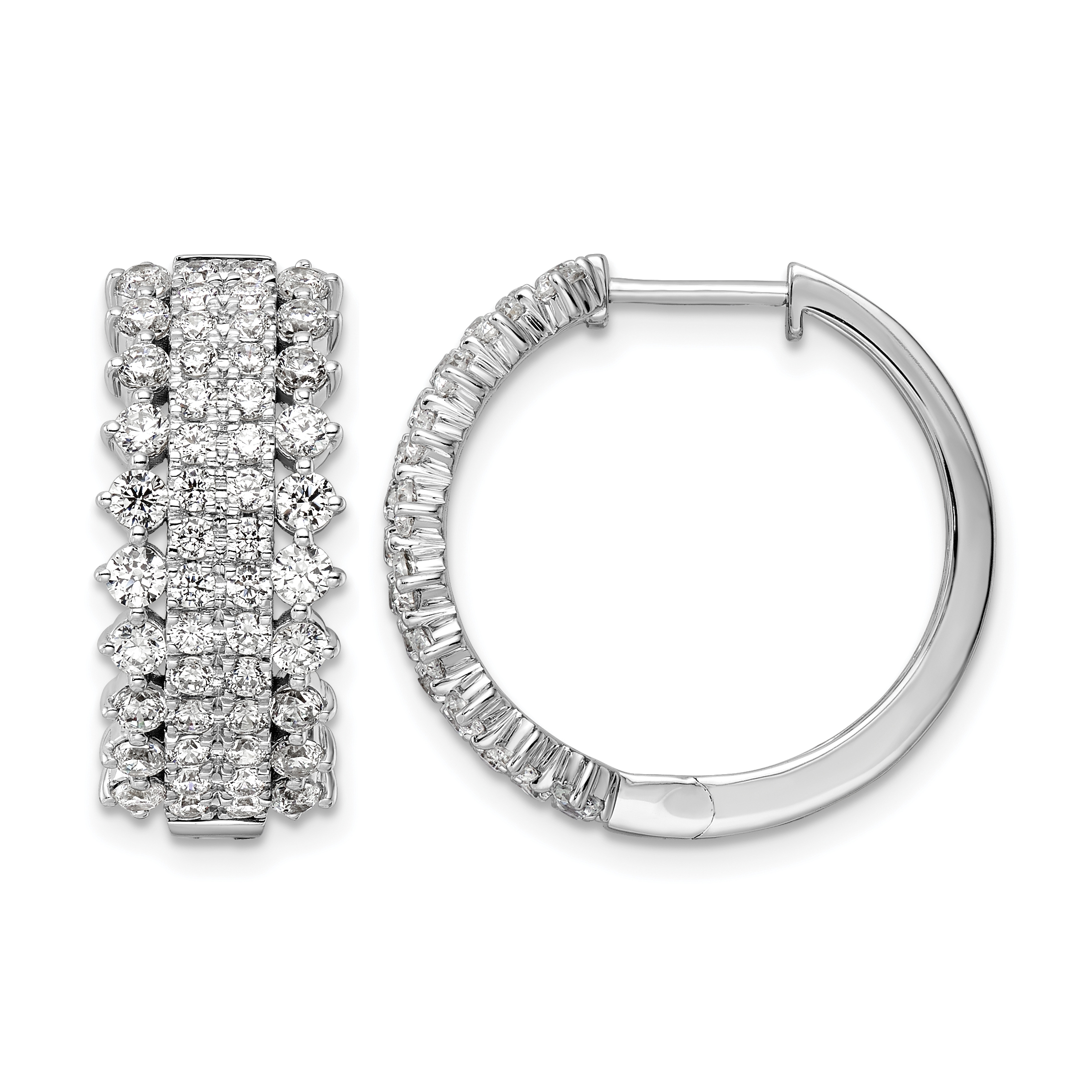 14k White Gold 2 1/2 carat Lab Grown Diamond VS/SI+ G+ Complete Hinged Hoop Earrings (EM8364-250-WLG)