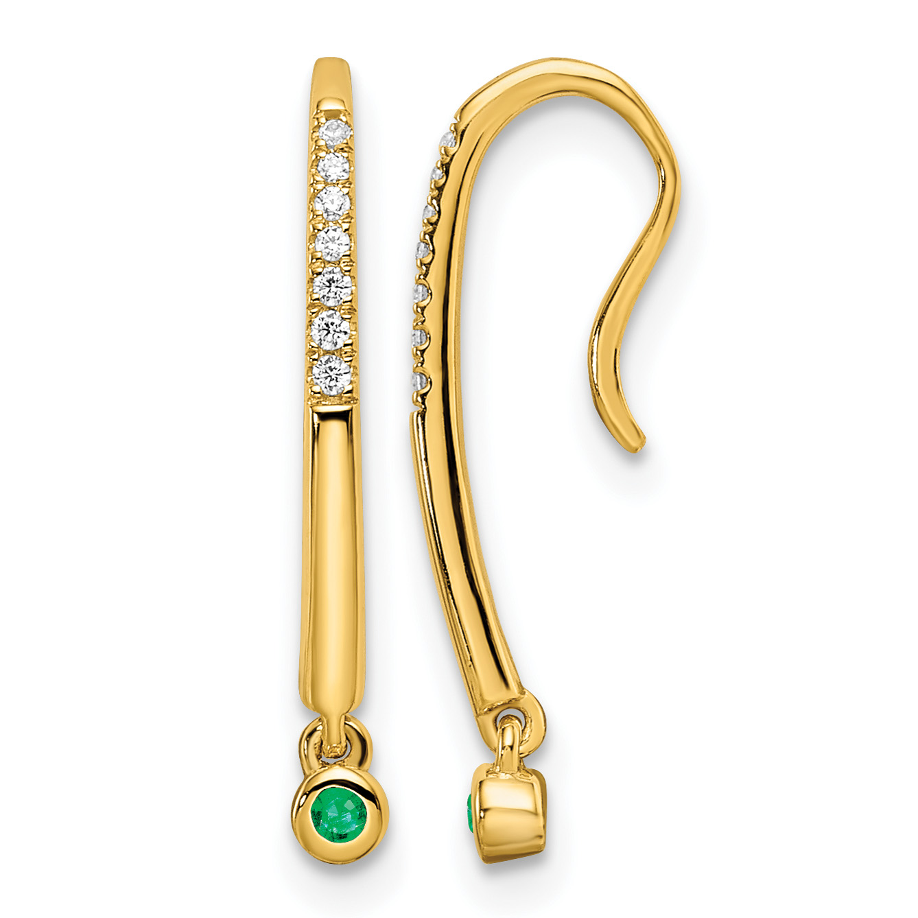 14k Polished Diamond and Emerald Drop Wire Earrings (EM8380-EM-006-YA)