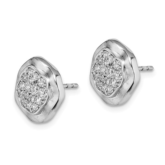 14k White Gold Polished Wavy Circle 5/8 carat Pave Diamond Post Earrings