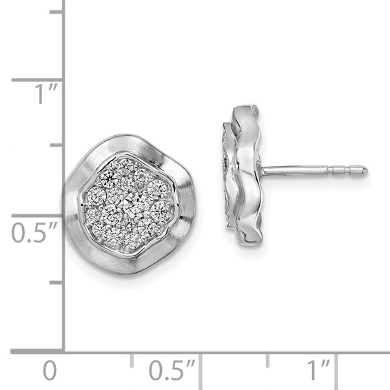 14k White Gold Polished Wavy Circle 5/8 carat Pave Diamond Post Earrings