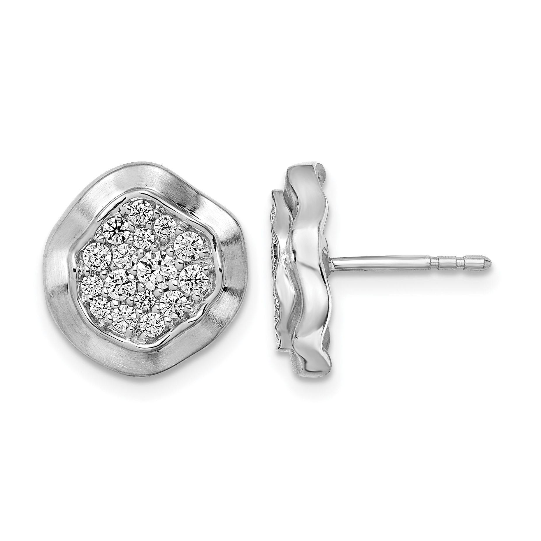 14k White Gold Polished Wavy Circle Diamond Post Earrings (EM8462-062-WA)
