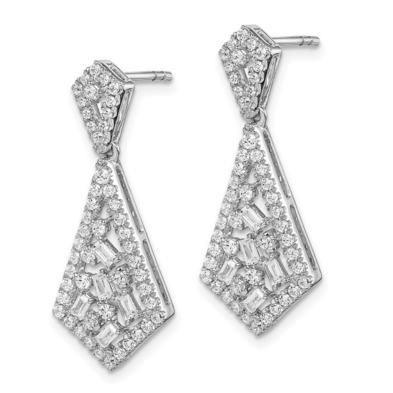 14k White Gold Polished 3/4 carat Diamond Fancy Dangle Post Earrings
