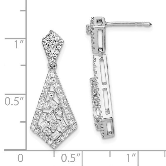 14k White Gold Polished 3/4 carat Diamond Fancy Dangle Post Earrings