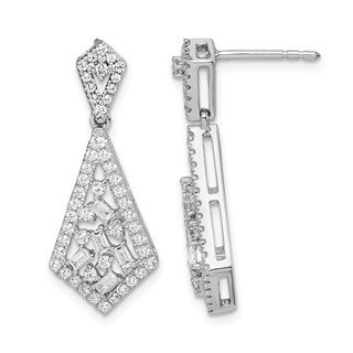 14k White Gold Polished 3/4 carat Diamond Fancy Dangle Post Earrings