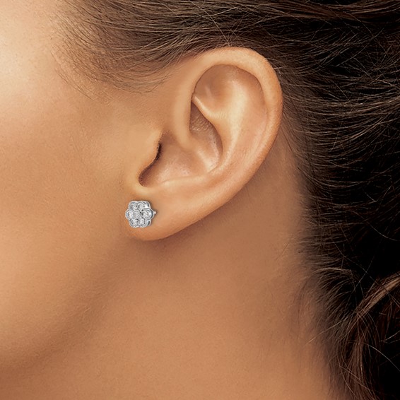  Diamond Floral Post Earrings