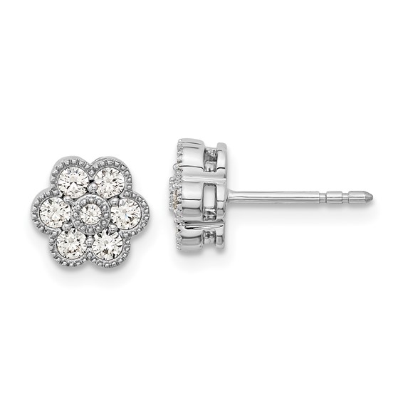  Diamond Floral Post Earrings