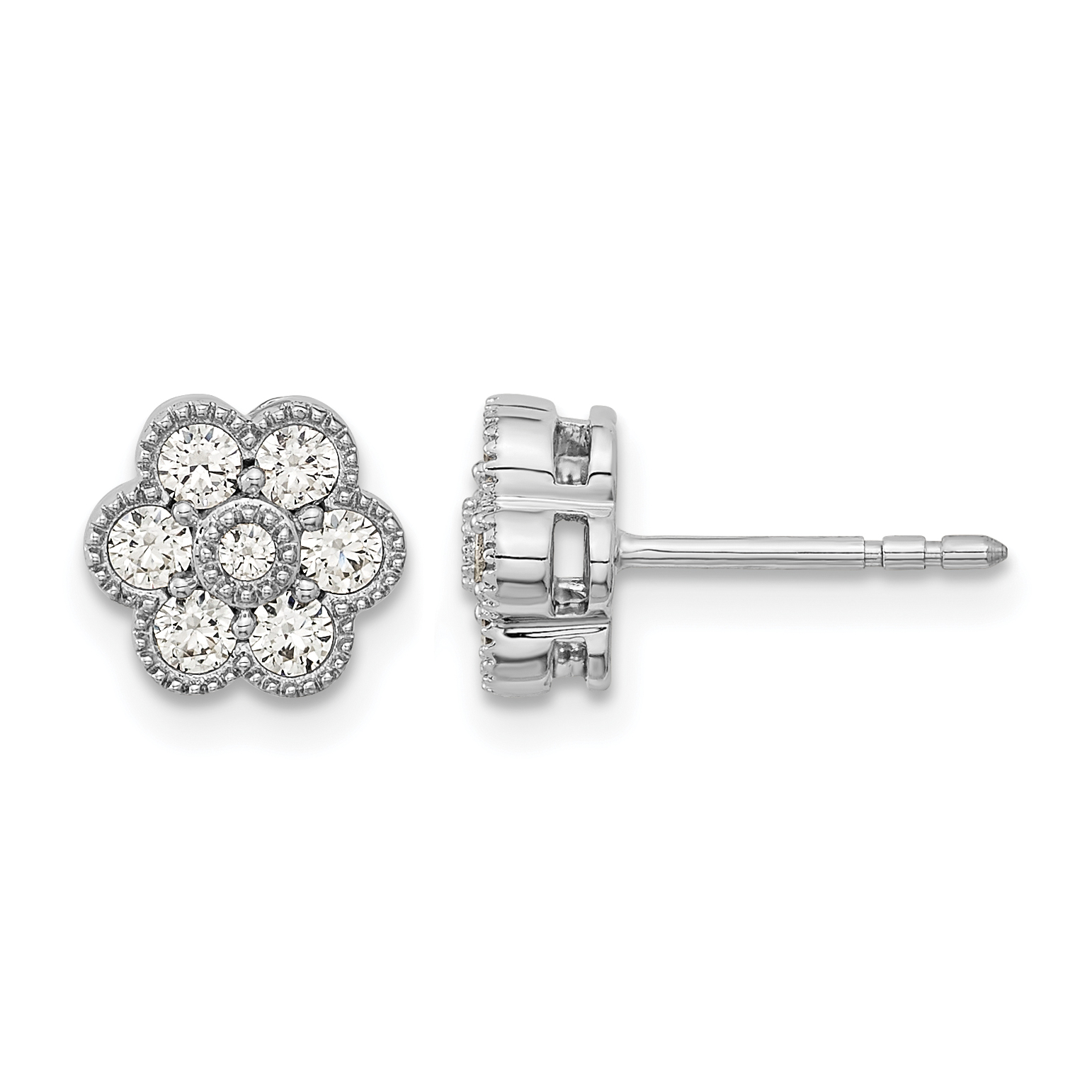 14k White Gold 1/2 carat Lab Grown Diamond VS/SI+ G+ Complete Floral Post Earrings (EM8466-050-WLG)