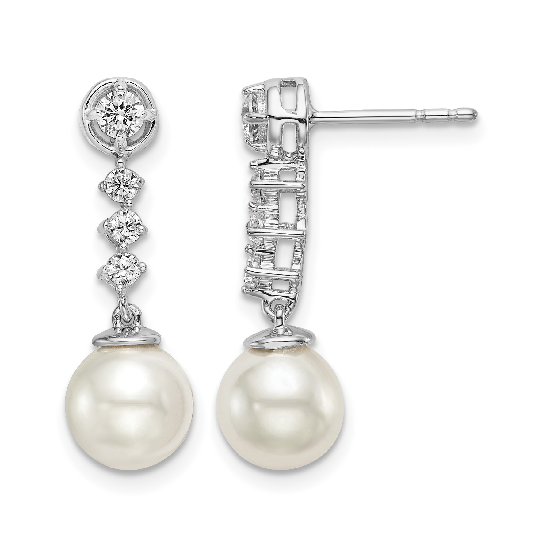 14k White Gold Freshwater Cultured Pearl & Diamond Post Earrings (EM8478-PL-034-WA)