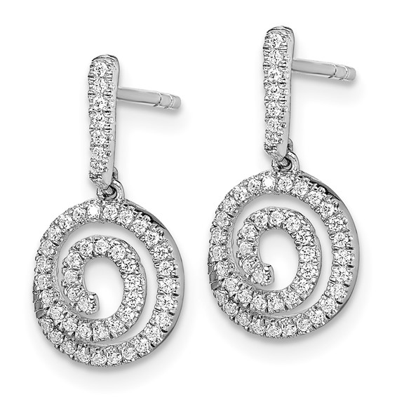 14k White Gold Circle Swirl 1/3 carat Diamond Dangle Post Earrings