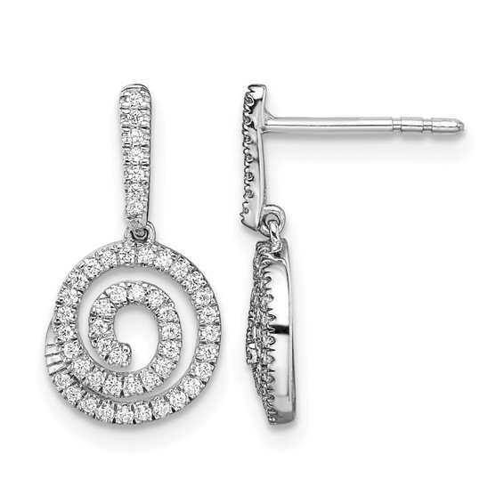 14k White Gold Circle Swirl 1/3 carat Diamond Dangle Post Earrings