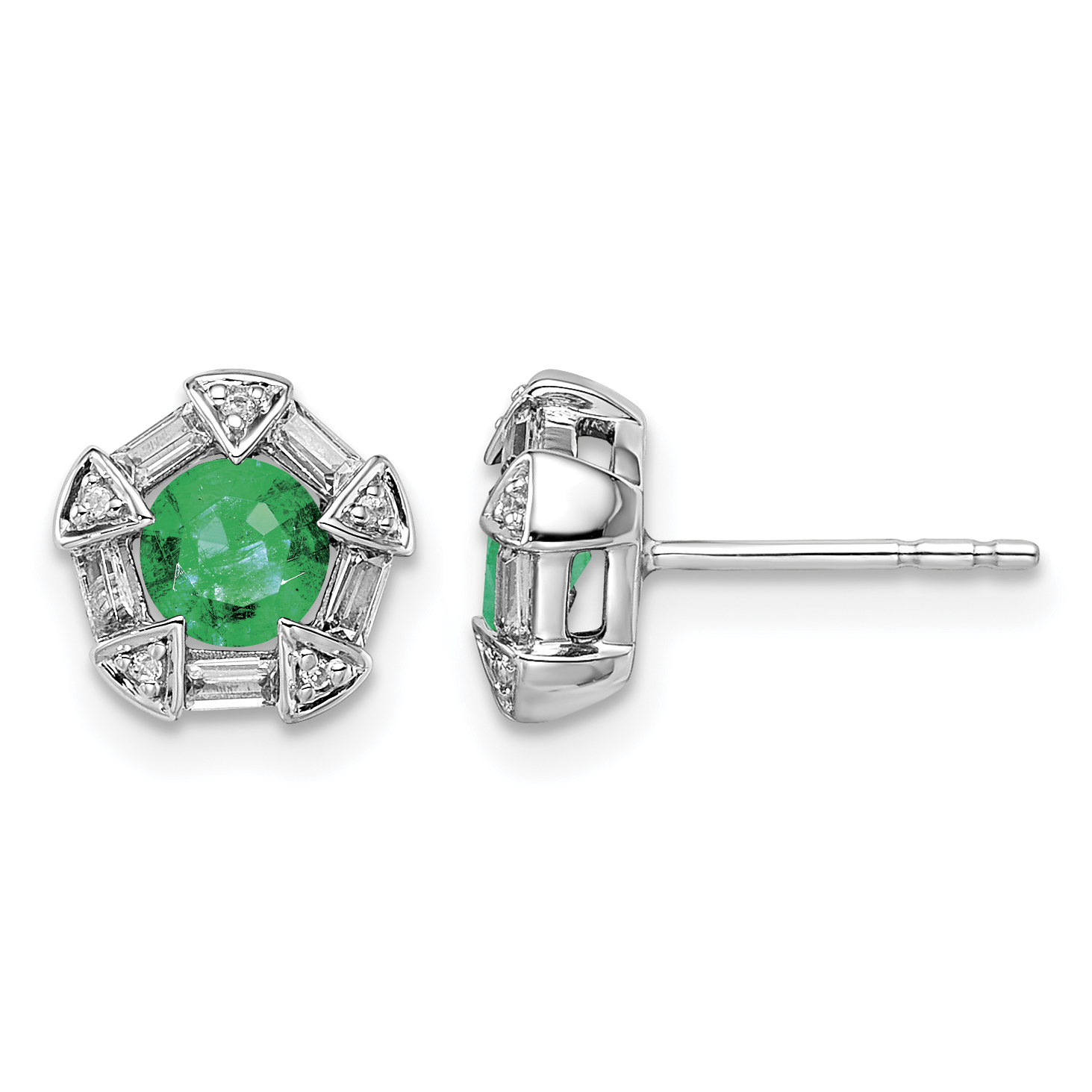 14k White Gold Emerald and Diamond Post Earrings (EM8520-EM-018-WA)