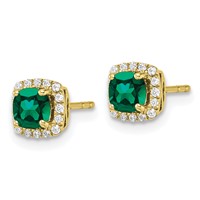 10K Yellow Gold 0.10 Carat Lab Grown Diamond VS SI+ G+ and Created Emerald Complete Square Halo Post Earrings view 2