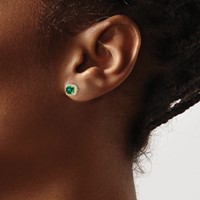 10K Yellow Gold 0.10 Carat Lab Grown Diamond VS SI+ G+ and Created Emerald Complete Square Halo Post Earrings view 3