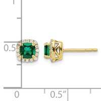 10K Yellow Gold 0.10 Carat Lab Grown Diamond VS SI+ G+ and Created Emerald Complete Square Halo Post Earrings view 4