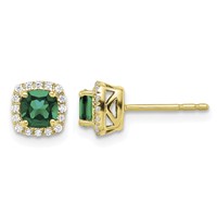 10K Yellow Gold 0.10 Carat Lab Grown Diamond VS SI+ G+ and Created Emerald Complete Square Halo Post Earrings view 1