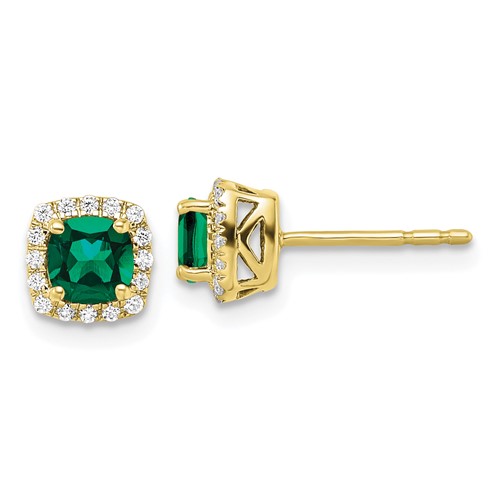 10k 1/10 carat Lab Grown Diamond VS/SI+ G+ and Created Emerald Complete Square Halo Post Earrings