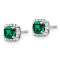 14K White Gold 0.10 Carat Lab Grown Diamond VS SI+ G+ and Created Emerald Complete Square Halo Post Earrings view 2