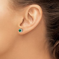 10K White Gold 0.10 Carat Lab Grown Diamond VS SI+ G+ and Created Emerald Complete Square Halo Post Earrings view 3