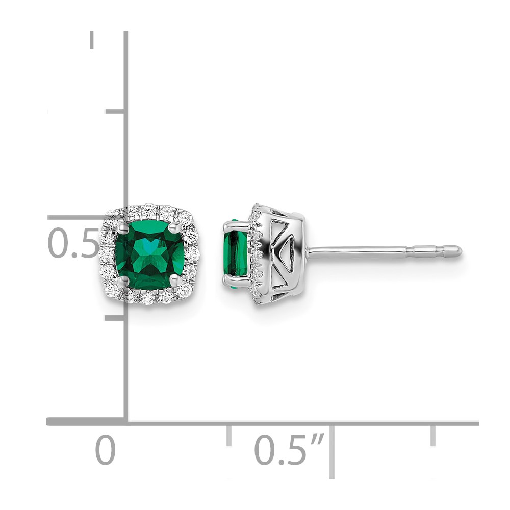 10k White Gold 1/10 carat Lab Grown Diamond VS/SI+ G+ and Created Emerald Complete Square Halo Post Earrings (EM8582-CEM-010-0WLG)
