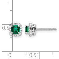 14K White Gold 0.10 Carat Lab Grown Diamond VS SI+ G+ and Created Emerald Complete Square Halo Post Earrings view 3