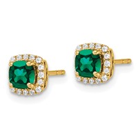 14K Yellow Gold 0.10 Carat Lab Grown Diamond VS SI+ G+ and Created Emerald Complete Square Halo Post Earrings view 2
