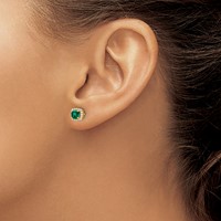 14K Yellow Gold 0.10 Carat Lab Grown Diamond VS SI+ G+ and Created Emerald Complete Square Halo Post Earrings view 3