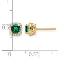 14K Yellow Gold 0.10 Carat Lab Grown Diamond VS SI+ G+ and Created Emerald Complete Square Halo Post Earrings view 4