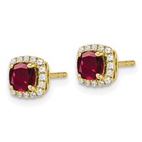 10K Yellow Gold 0.10 Carat Lab Grown Diamond VS SI+ G+ and Created Ruby Complete Square Halo Post Earrings view 2