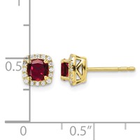10K Yellow Gold 0.10 Carat Lab Grown Diamond VS SI+ G+ and Created Ruby Complete Square Halo Post Earrings view 4