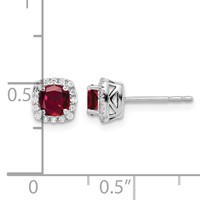 10K White Gold 0.10 Carat Lab Grown Diamond VS SI+ G+ and Created Ruby Complete Square Halo Post Earrings view 4