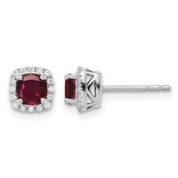 10K White Gold 0.10 Carat Lab Grown Diamond VS SI+ G+ and Created Ruby Complete Square Halo Post Earrings view 1