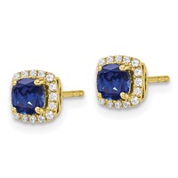10K Yellow Gold 0.10 Carat Lab Grown Diamond VS SI+ G+ and Created Sapphire Complete Square Halo Post Earrings view 2