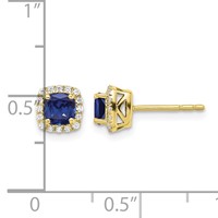 10K Yellow Gold 0.10 Carat Lab Grown Diamond VS SI+ G+ and Created Sapphire Complete Square Halo Post Earrings view 4