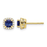 10K Yellow Gold 0.10 Carat Lab Grown Diamond VS SI+ G+ and Created Sapphire Complete Square Halo Post Earrings view 1