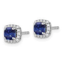 10K White Gold 0.10 Carat Lab Grown Diamond VS SI+ G+ and Created Sapphire Complete Square Halo Post Earrings view 2